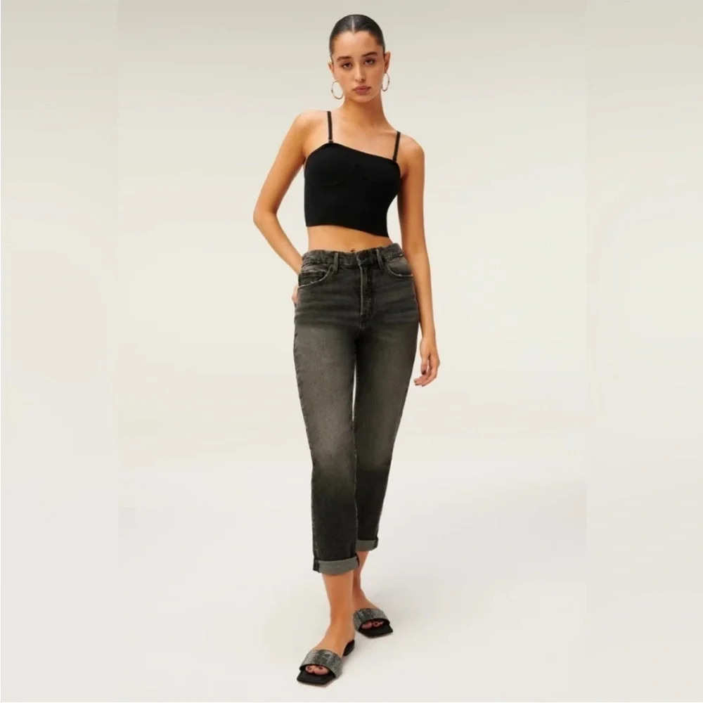 NWT Good American Good Girlfriend High Rise Black Vintage Denim Jeans Size 8/29